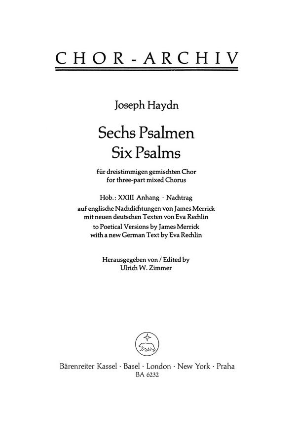 6 Psalmen Hob.XXIII für  gem Chor a cappella  Partitur (en/dt)