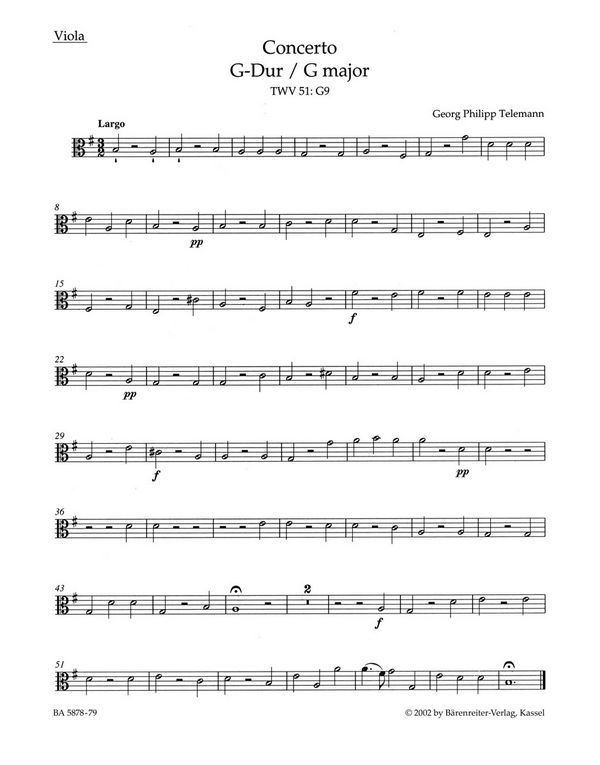 Konzert G-Dur TWV51:G9&nbsp;&nbsp;für Viola und Streichorchester&nbsp;&nbsp;Viola