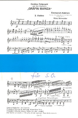 Gräfin Mariza Grosses Potpourri&nbsp;&nbsp;für Salonorchester&nbsp;&nbsp;Ergänzungstimmensatz
