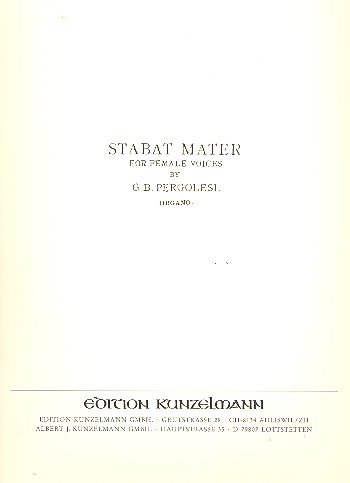 Stabat mater&nbsp;&nbsp;für Sopran, Alt und Streicher und Bc&nbsp;&nbsp;Orgel