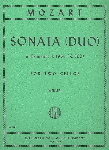 Sonata (Duo) b flat Major KV196c (KV292)&nbsp;&nbsp;for 2 cellos&nbsp;&nbsp;score