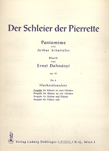 Hochzeitswalzer aus der Pantomime  Der Schleier der Pierrette op.18,4a  für Klavier