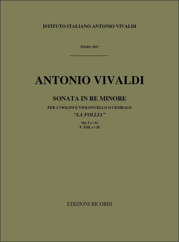Sonata re minore op.1,12 FXIII:28&nbsp;&nbsp;per 2 violini e violoncello&nbsp;&nbsp;Partitur 