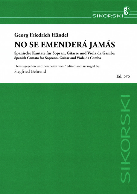 No se emendera jamas Spanische&nbsp;&nbsp;Kantate für Sopran, Gitarre und&nbsp;&nbsp;Viola da gamba,   Partitur und 3 Stimmen