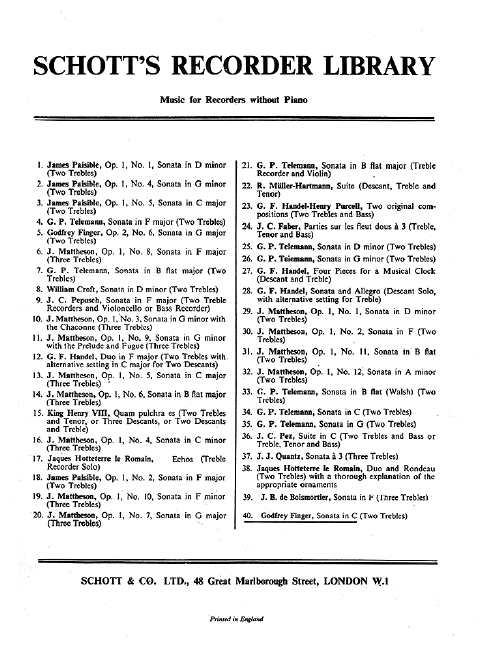 Sonata c major  for 2 treble recorders  score