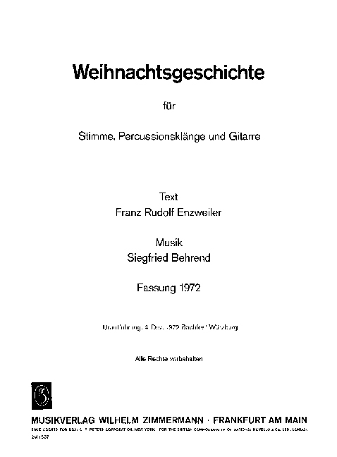 Weihnachtsgeschichte  für Stimme, Percussion und Gitarre  