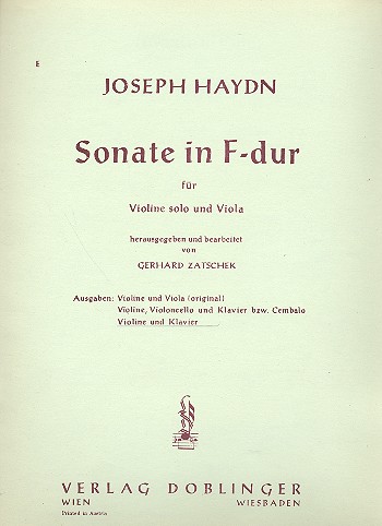 Sonate F-Dur Hob.VI:1&nbsp;&nbsp;für Violine solo und Viola&nbsp;&nbsp;Violine und Klavier