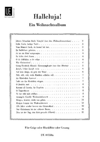 Halleluja Weihnachtsalbum&nbsp;&nbsp;für Gesang und Klavier (Violine)&nbsp;&nbsp;Violinstimme