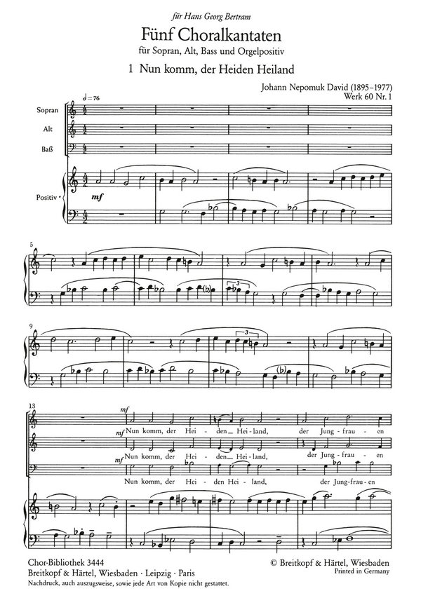 Nun komm der Heiden Heiland Wk 60,1&nbsp;&nbsp;für gem Chor und Orgel&nbsp;&nbsp;Chorpartitur