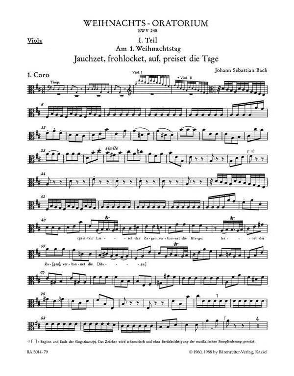 Weihnachtsoratorium BWV248&nbsp;&nbsp;für Soli, Chor und Orchester&nbsp;&nbsp;Viola 