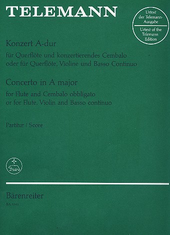 Konzert A-Dur Nr 3 für Flöte und&nbsp;&nbsp;konzertierendes Cembalo (Fl, Vl und Bc)&nbsp;&nbsp;Partitur und 3 Stimmen