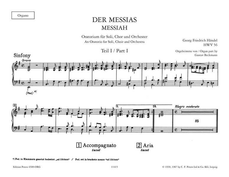 Der Messias HWV56&nbsp;&nbsp;für Soli, Chor und Orchester&nbsp;&nbsp;Orgel
