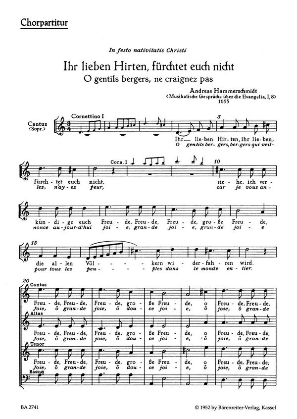 Ihr lieben Hirten fürchtet euch nicht&nbsp;&nbsp;für 4 gem Stimmen&nbsp;&nbsp;Chorpartitur