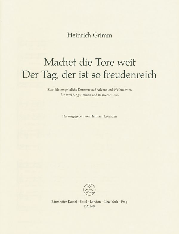 Heinrich Grimm - Machet die Tore weit und der Tag der ist