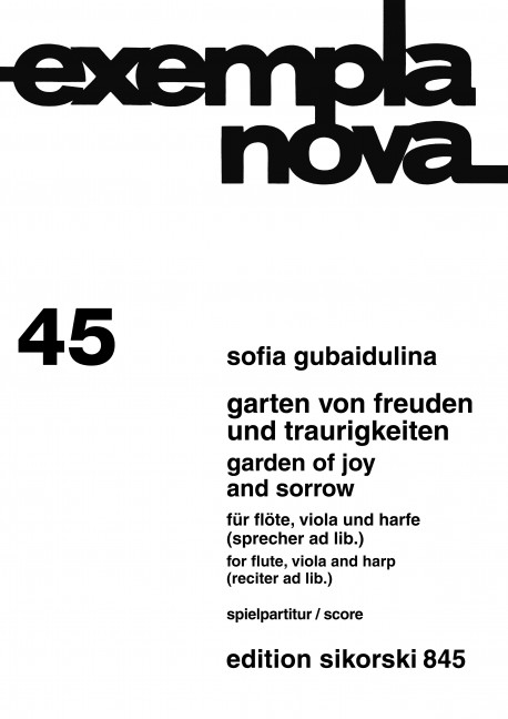 Garten von Freuden und Traurigkeiten  für Flöte, Viola und Harfe, Sprecher ad lib.  3 Partituren
