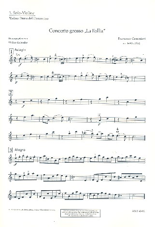 Concerto grosso  für 2 Solo-Violinen, Solo-Violoncello/Kontrabass, Streichorchester und  Solostimme - Violine I solo