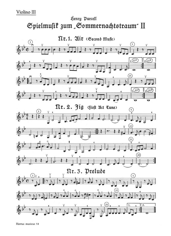 Spielmusik zum Sommernachtstraum Teil 2&nbsp;&nbsp;für Streichorchester&nbsp;&nbsp;Violine 3
