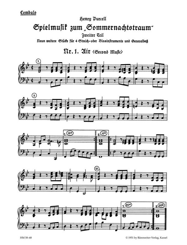 Spielmusik zum Sommernachtstraum Teil 2&nbsp;&nbsp;für sSreichorchester&nbsp;&nbsp;Cembalo