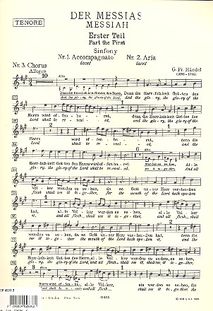 Der Messias HWV56&nbsp;&nbsp;für Soli, Chor und Orchester&nbsp;&nbsp;Chorstimme Tenor (dt/en)