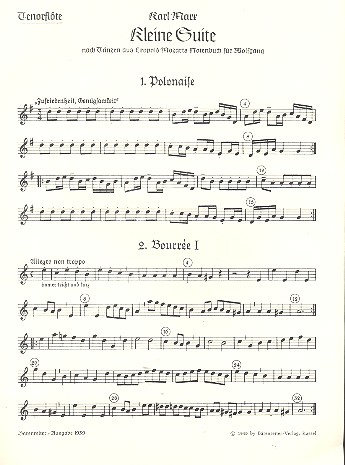 Kleine Suite nach Tänzen aus dem&nbsp;&nbsp;Notenbuch für Wolfgang für 4 Blockflöten (SATB)&nbsp;&nbsp;Tenorblockflöte