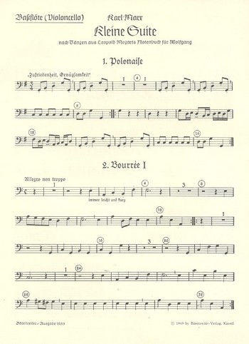 Kleine Suite nach Tänzen aus dem&nbsp;&nbsp;Notenbuch für Wolfgang für 4 Blockflöten (SATB)&nbsp;&nbsp;Bassblockflöte