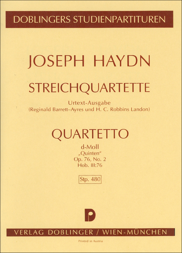 Streichquartett d-Moll op.76,2&nbsp;&nbsp;Hob.III:76,  Studienpartitur&nbsp;&nbsp;