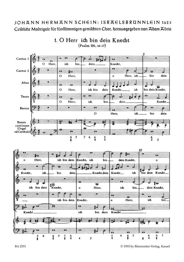 O Herr ich bin dein Knecht&nbsp;&nbsp;Motette 1 für 5 gemischte Stimmen&nbsp;&nbsp;und Bc,     Partitur