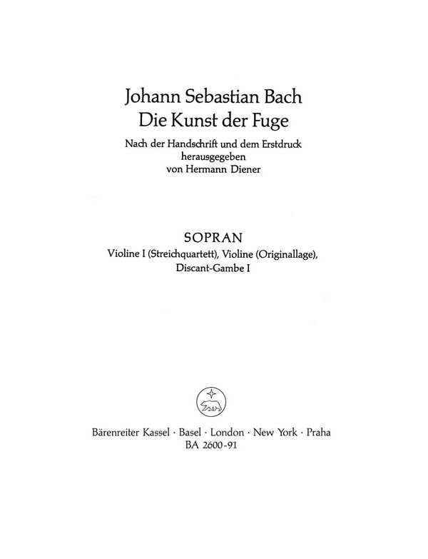 Die Kunst der Fuge BWV1080&nbsp;&nbsp;Sopran (Violine 1, Violine,&nbsp;&nbsp;Diskant-Gambe 1)
