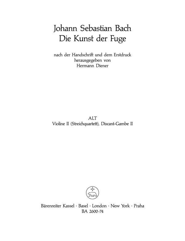 Die Kunst der Fuge BWV1080&nbsp;&nbsp;Alt (Violine 2, Discant-Gambe 2)&nbsp;&nbsp;