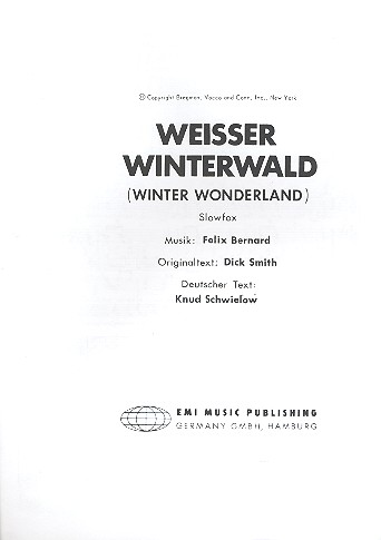 Weisser Winterwald: Einzelausgabe  für Gesang und Klavier (dt/en)  Winter Wonderland