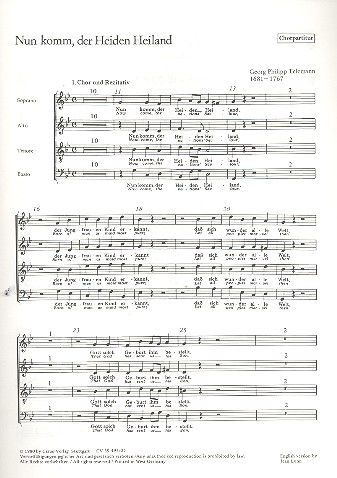 Nun komm der Heiden Heiland für&nbsp;&nbsp;Soli, Chor und Orchester&nbsp;&nbsp;Chorpartitur (dt/en)