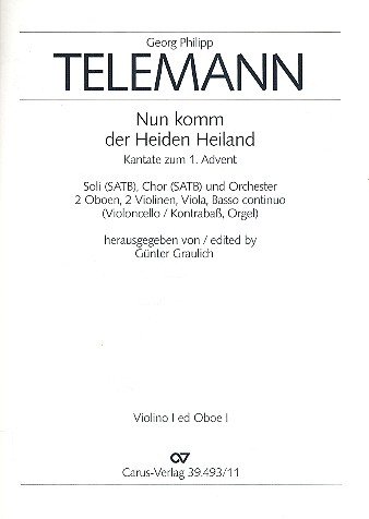 Nun komm der Heiden Heiland&nbsp;&nbsp;für Soli, gem Chor und Orchester&nbsp;&nbsp;Violine 1 / Oboe 1