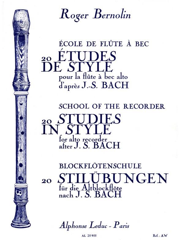 20 études de style d'après Jean&nbsp;&nbsp;Sebastien Bach pour flûte à bec alto&nbsp;&nbsp;