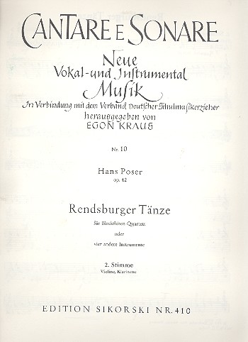 Rendsburger Tänze op.42&nbsp;&nbsp;für 4 Blockflöten (SATB)&nbsp;&nbsp;Violine / Klarinette (Altstimme)