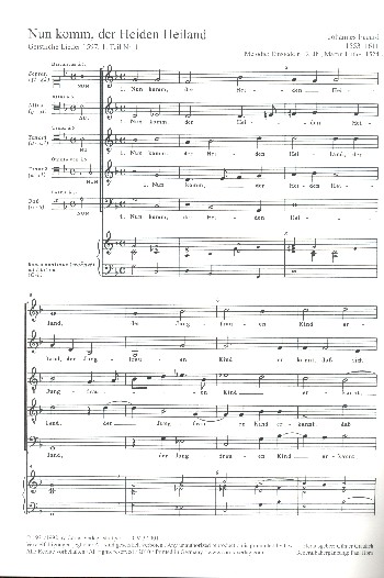 Nun komm, der Heiden Heiland  für gem Chor (SATTB), Bc  Partitur