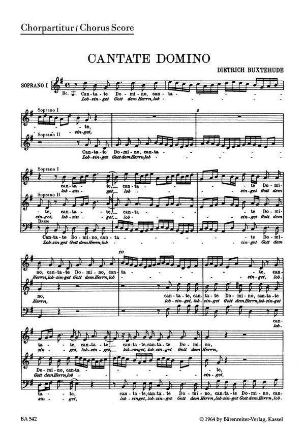 Cantate Domino für 3 gemischte&nbsp;&nbsp;Stimmen und Bc,&nbsp;&nbsp;chorpartitur