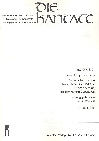 6 Arien aus dem Harmonischen&nbsp;&nbsp;Gottesdienst,  flauto dolce&nbsp;&nbsp;