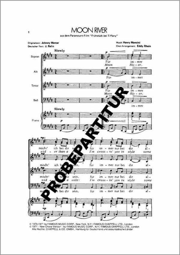 Moon River  für gem Chor und Klavier  Klavierpartitur