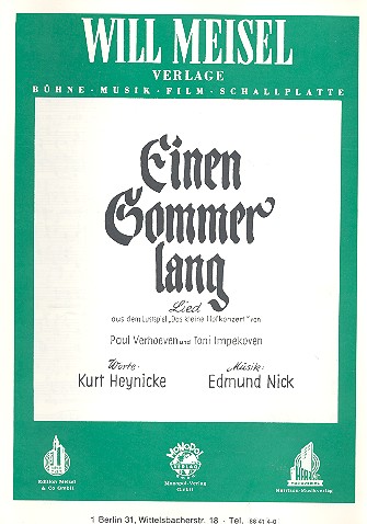 Einen Sommer lang: Lied aus&nbsp;&nbsp;Das kleine Hofkonzert&nbsp;&nbsp;Einzelausgabe (dt)