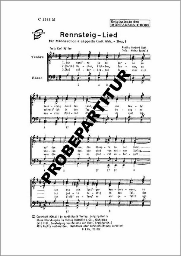 Rennsteig-Lied  für Männerchor a cappella  Partitur (dt)