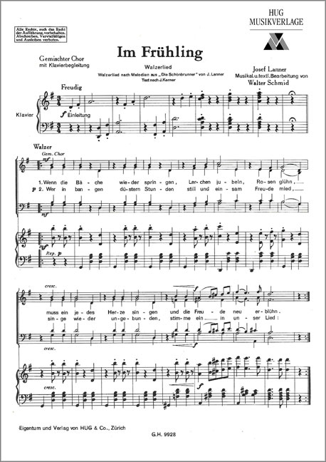 IM FRUEHLING WALZERLIED FUER GE-  MISCHTEN CHOR MIT KLAVIERBEGLEITUNG PART. DT  