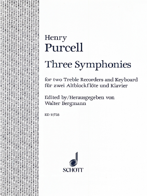 3 Symphonies  for 2 treble recorders and piano (harpsichord)  score and parts