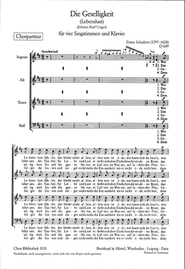 Lebenslust&nbsp;&nbsp;für gem Chor und Klavier&nbsp;&nbsp;Chorpartitur