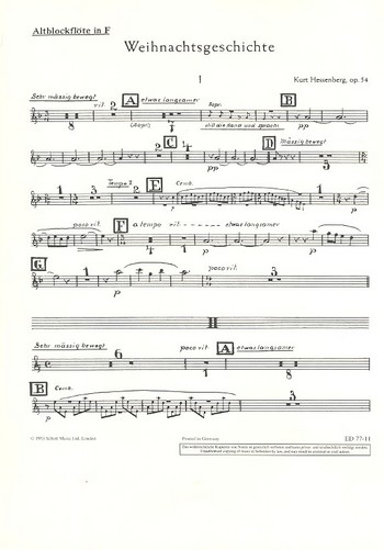 Weihnachtsgeschichte op. 54&nbsp;&nbsp;für gemischten Chor (SATB) mit Soli (STB) und Streichorchester, Flöte &nbsp;&nbsp;Einzelstimme - Flöte
