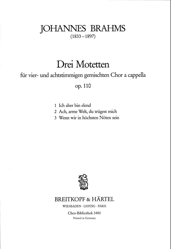 3 Motetten op.110  für gem Chor  Chorpartitur