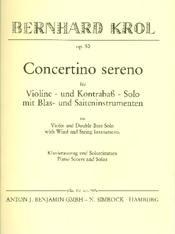Concertino sereno  für Violine, Kontrabass und Instrumente  Klavierauszug
