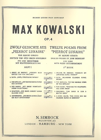 12 Gedichte aus Pierrot Lunaire op.4 Band 1  für Singstimme und Klavier  