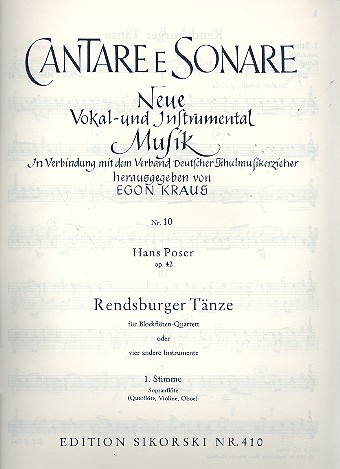 Rendsburger Tänze op.42  für 4 Blockflöten (SATB)  Sopranblockflöte