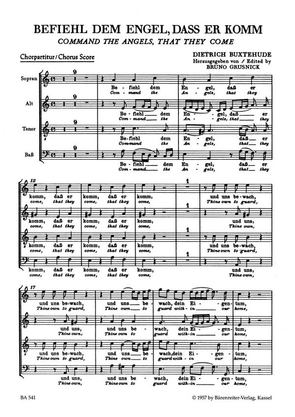 Befiehl dem Engel dass er komm&nbsp;&nbsp;für gem Chor und Streicher&nbsp;&nbsp;Chorpartitur (dt/en)