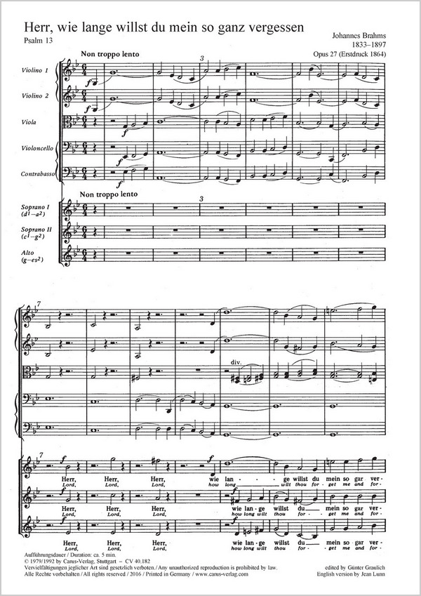 Herr wie lange willst du mein so ganz&nbsp;&nbsp;vergessen op.27 für Frauenchor und Streicher&nbsp;&nbsp;Partitur (dt)
